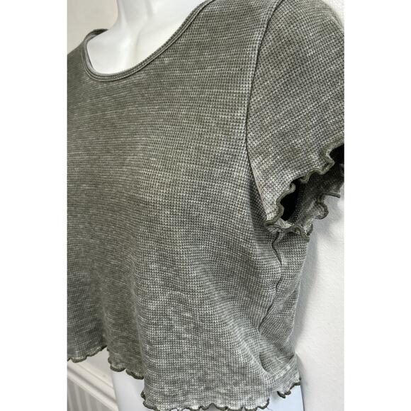 American Eagle Outfitters Tops - American Eagle Women's L Crop Top Waffle Knit Lettuce Hem Green Y2K Fairy Earthy